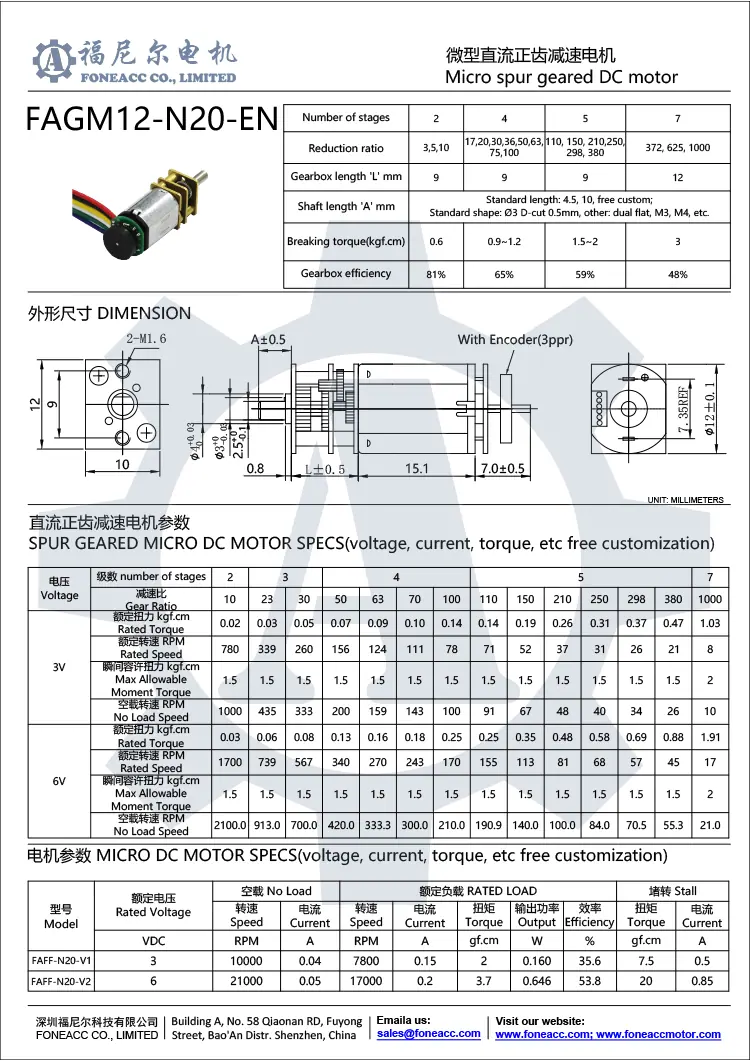 GM12-N20-EN N20 dc gear motor N20 dc electric motor with magnetic encoder datasheet