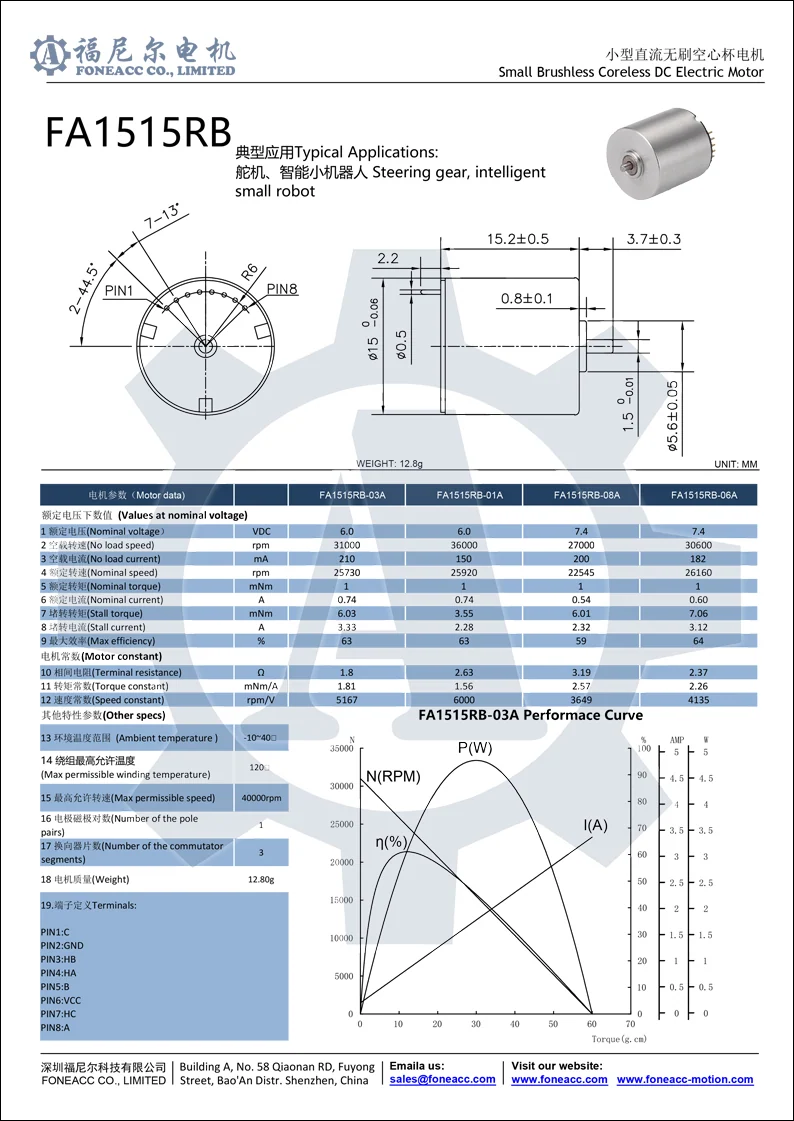 1515rb micro coreless brushless dc electric motor