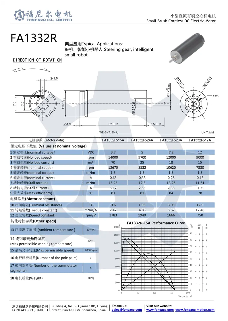 1332r micro coreless brush dc electric motor