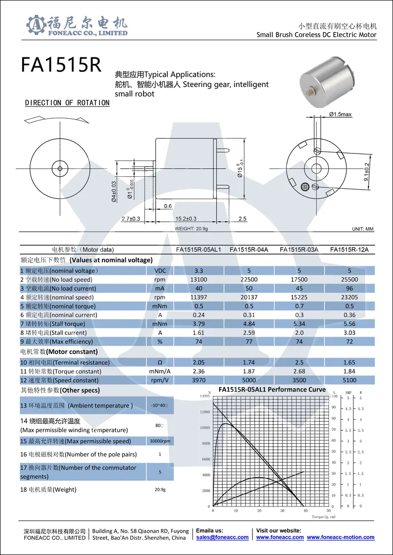 1515r micro coreless brush dc electric motor