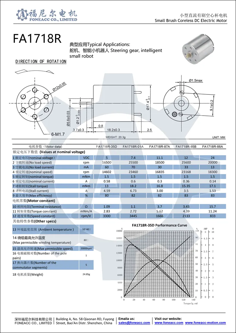 1718r micro coreless brush dc electric motor