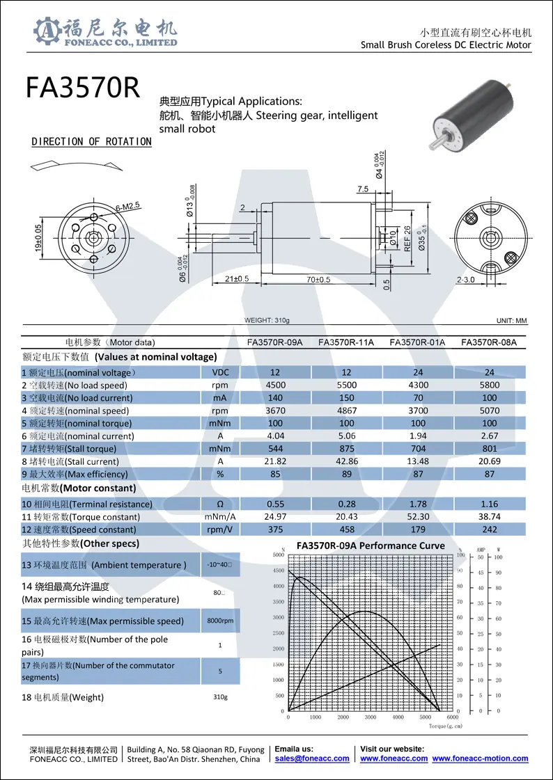 3570r micro coreless brush dc electric motor