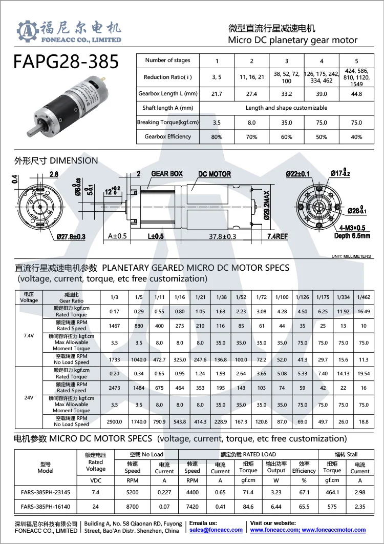 PG28-385 planetary gearbox dc electric motor